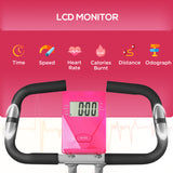 SPORTNOW Folding And Quiet Exercise Bike With 8-Level Magnetic Resistance And Heart Rate Sensor, For Home Gym, Pink And White